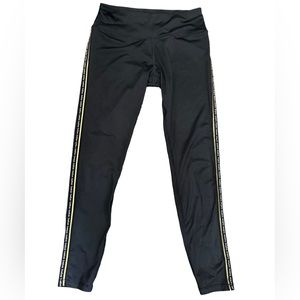 Bebe Sport Black and Gold Stripe Ankle Length Leggings, Size M